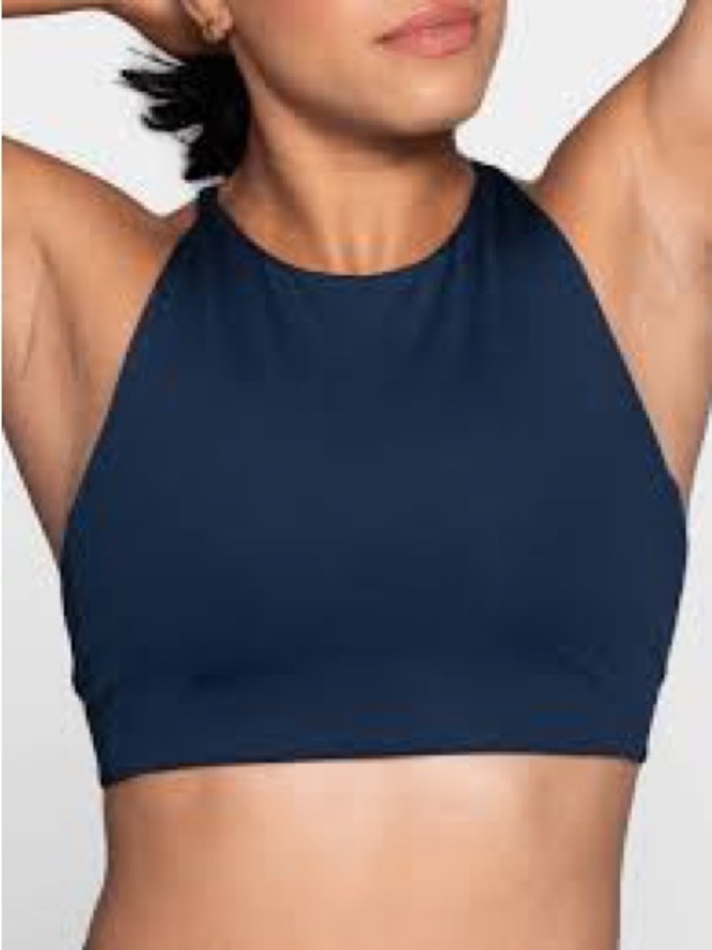 High-Neck Navy Crop Bralette - Women's Intimates| Girlfriend Collective| Topanga